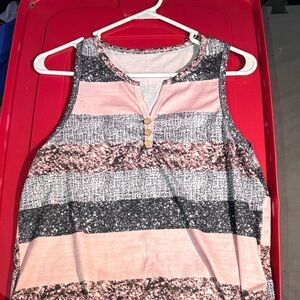 Pink and Black Striped Sleeveless Top